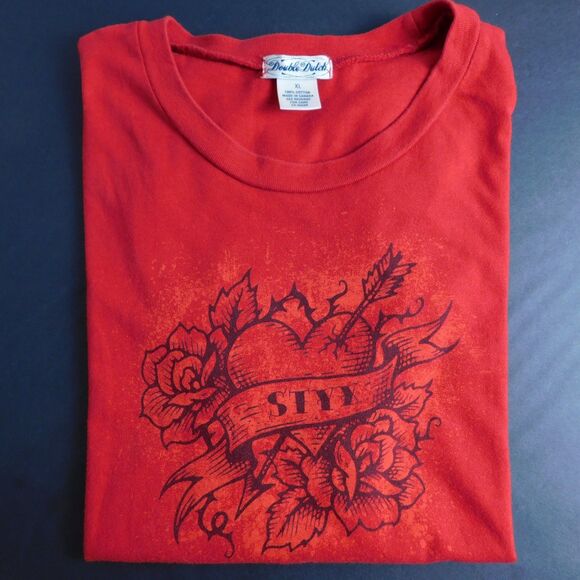 Double Dutch STYX Juniors Womens XL Graphic Band Tee Red Short Sleeve Cotton EUC - Picture 12 of 12